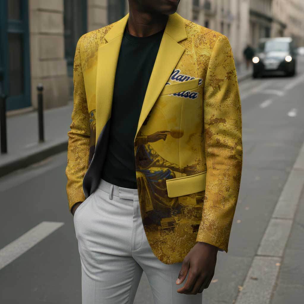 Mansa Musa Blazer Golden Legacy Theme Ancient Map Regal Portrait of Mali Emperor Timbuktu - Wonder Print Shop