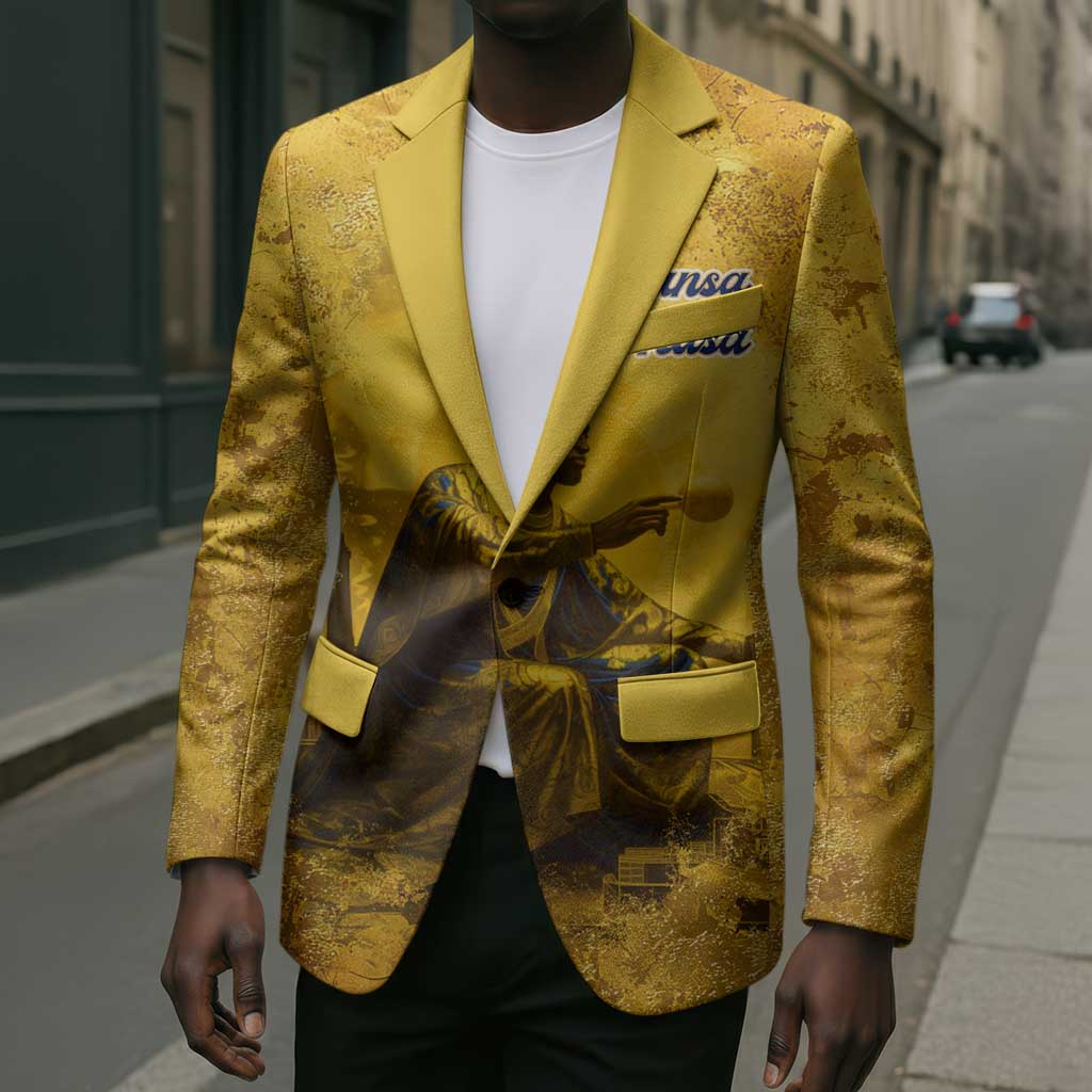 Mansa Musa Blazer Golden Legacy Theme Ancient Map Regal Portrait of Mali Emperor Timbuktu - Wonder Print Shop
