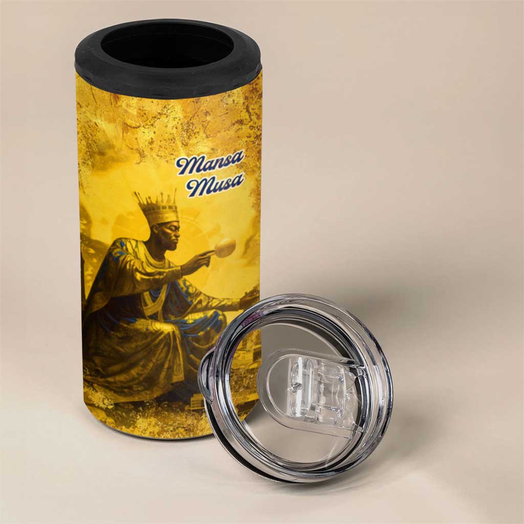 Mansa Musa 4 in 1 Can Cooler Tumbler Golden Legacy Theme Ancient Map Regal Portrait of Mali Emperor Timbuktu - Wonder Print Shop