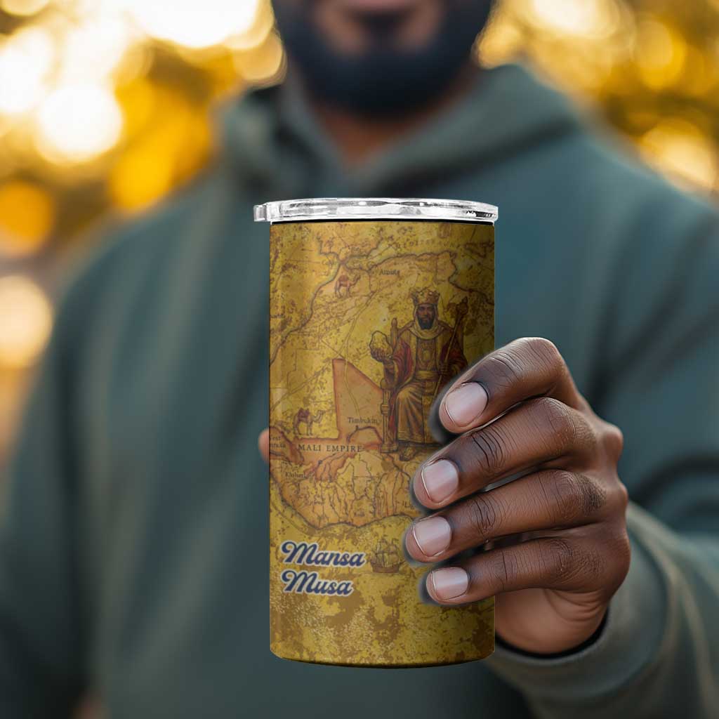 Mansa Musa 4 in 1 Can Cooler Tumbler Golden Legacy Theme Ancient Map Regal Portrait of Mali Emperor Timbuktu - Wonder Print Shop