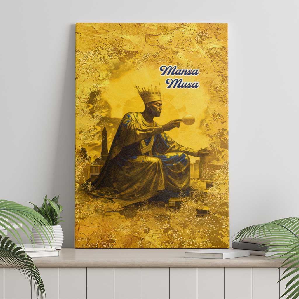 Mansa Musa Canvas Wall Art Golden Legacy Theme Ancient Map Regal Portrait of Mali Emperor Timbuktu - Wonder Print Shop