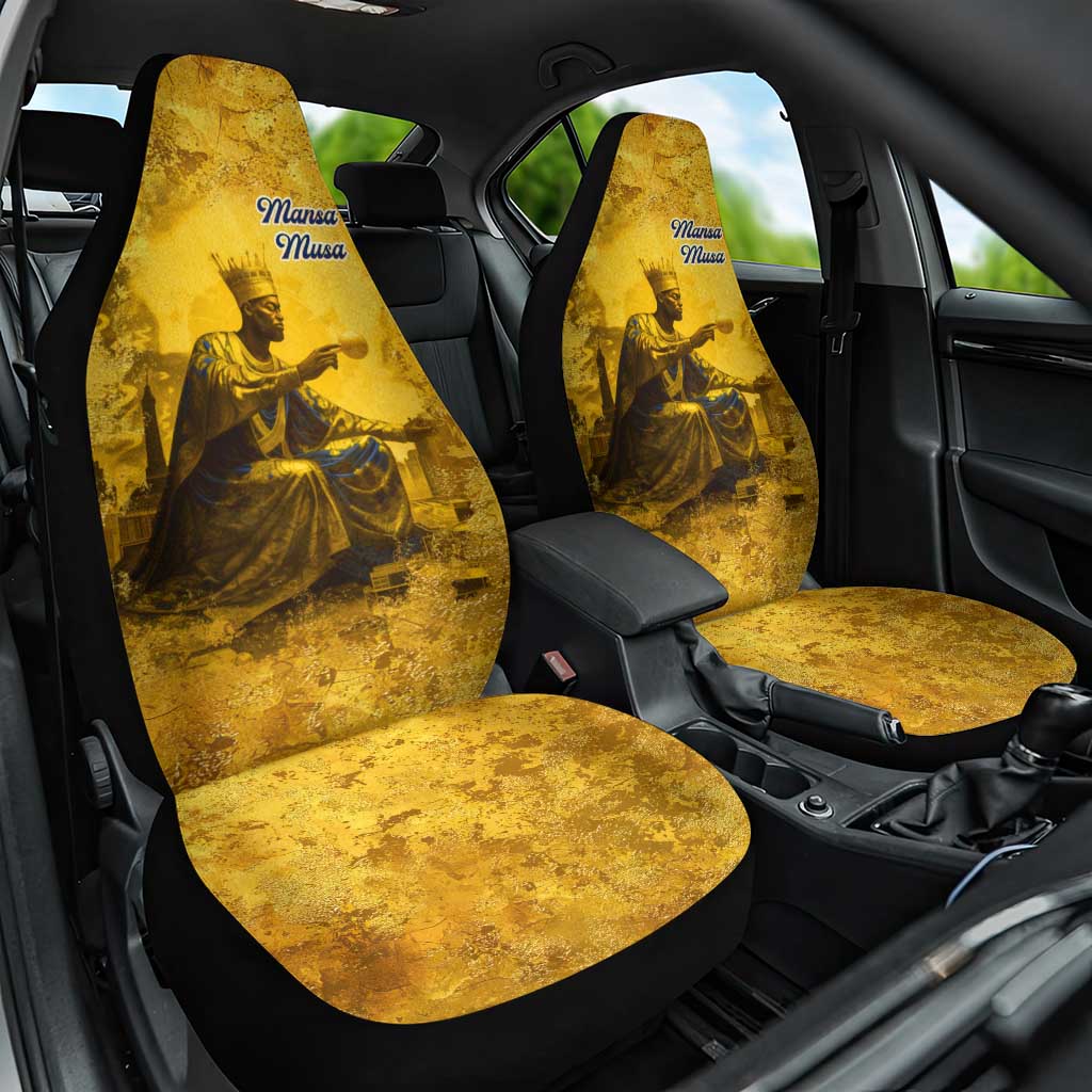 Mansa Musa Car Seat Cover Golden Legacy Theme Ancient Map Regal Portrait of Mali Emperor Timbuktu - Wonder Print Shop