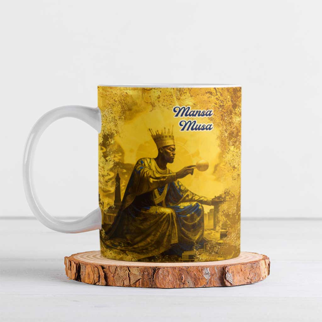 Mansa Musa Ceramic Mug Golden Legacy Theme Ancient Map Regal Portrait of Mali Emperor Timbuktu - Wonder Print Shop