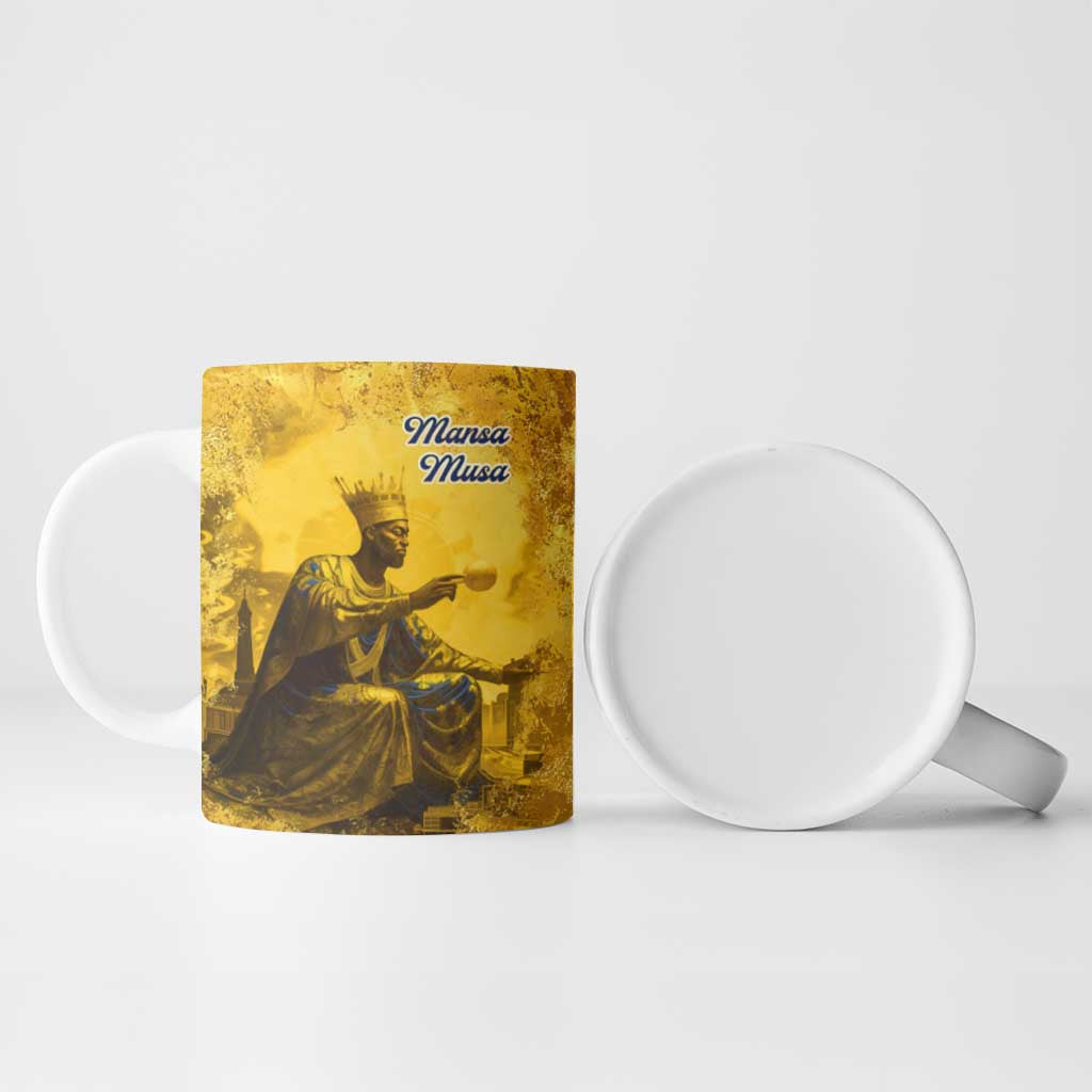 Mansa Musa Ceramic Mug Golden Legacy Theme Ancient Map Regal Portrait of Mali Emperor Timbuktu - Wonder Print Shop