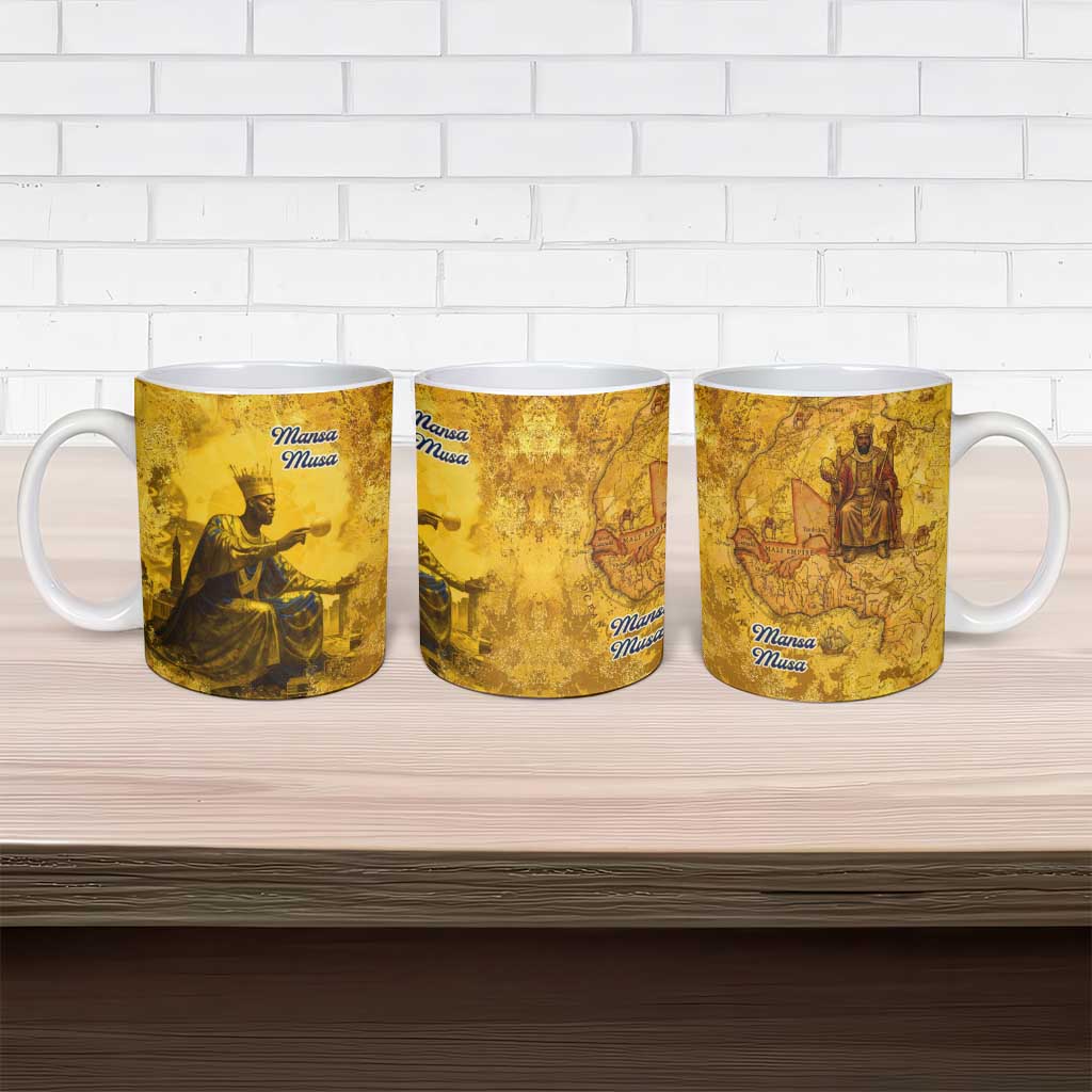 Mansa Musa Ceramic Mug Golden Legacy Theme Ancient Map Regal Portrait of Mali Emperor Timbuktu - Wonder Print Shop