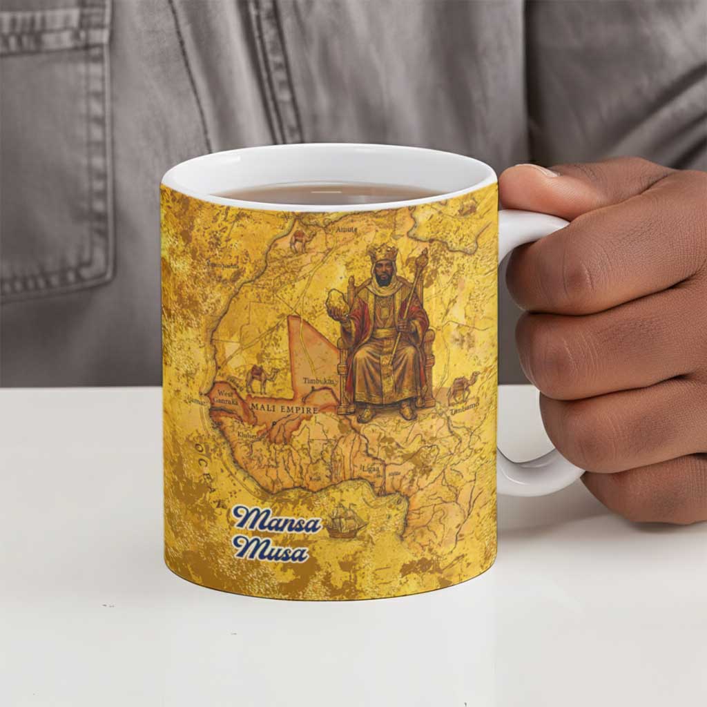 Mansa Musa Ceramic Mug Golden Legacy Theme Ancient Map Regal Portrait of Mali Emperor Timbuktu - Wonder Print Shop