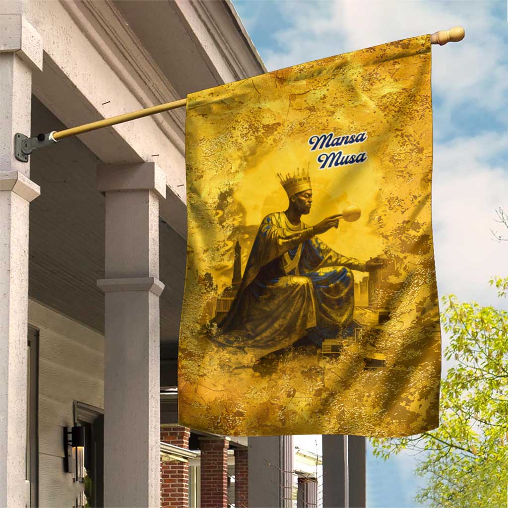 Mansa Musa Garden Flag Golden Legacy Theme Ancient Map Regal Portrait of Mali Emperor Timbuktu - Wonder Print Shop