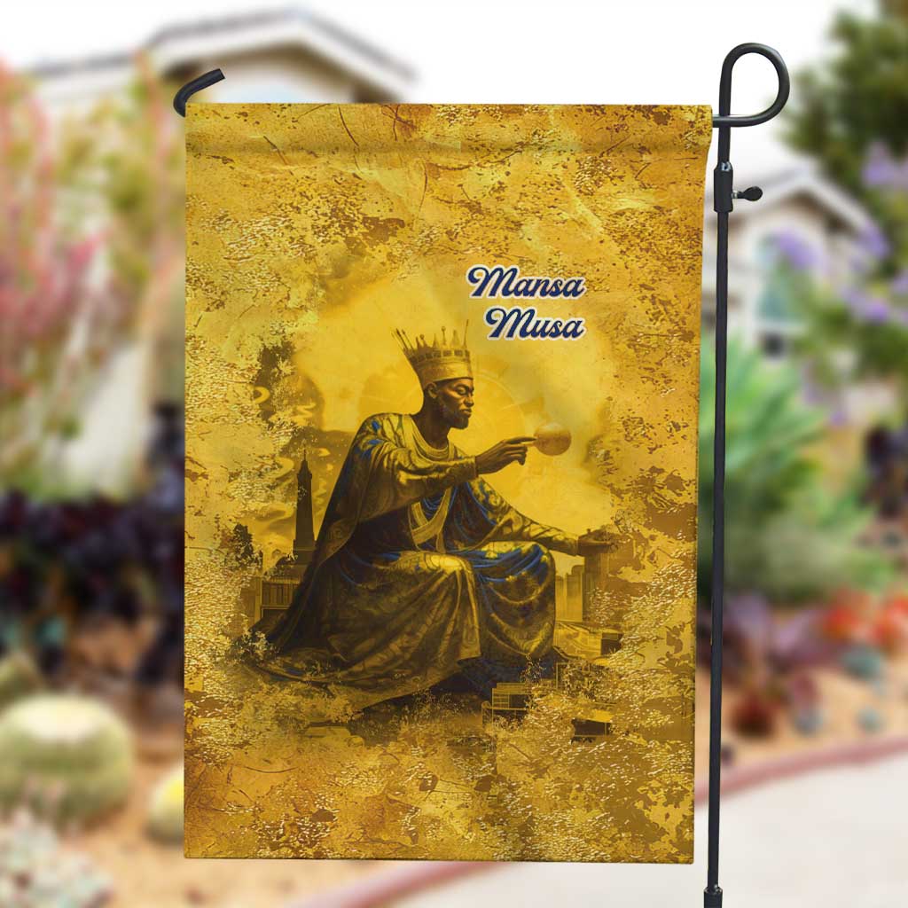 Mansa Musa Garden Flag Golden Legacy Theme Ancient Map Regal Portrait of Mali Emperor Timbuktu - Wonder Print Shop