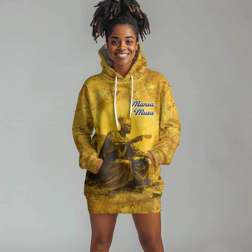 Mansa Musa Hoodie Dress Golden Legacy Theme Ancient Map Regal Portrait of Mali Emperor Timbuktu - Wonder Print Shop