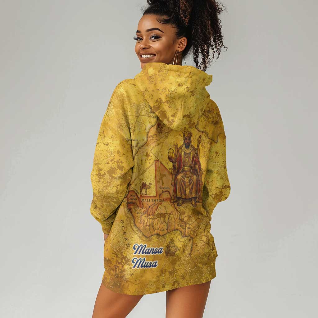 Mansa Musa Hoodie Dress Golden Legacy Theme Ancient Map Regal Portrait of Mali Emperor Timbuktu - Wonder Print Shop