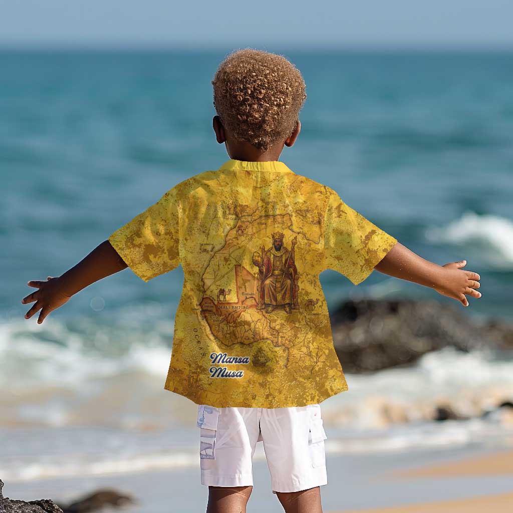 Mansa Musa Kid Hawaiian Shirt Golden Legacy Theme Ancient Map Regal Portrait of Mali Emperor Timbuktu - Wonder Print Shop