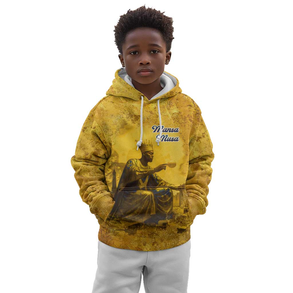 Mansa Musa Kid Hoodie Golden Legacy Theme Ancient Map Regal Portrait of Mali Emperor Timbuktu - Wonder Print Shop