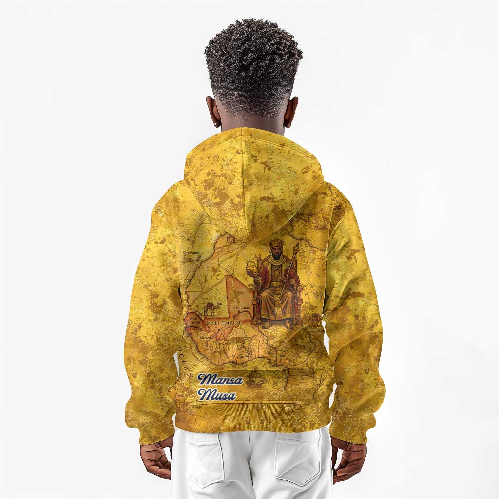 Mansa Musa Kid Hoodie Golden Legacy Theme Ancient Map Regal Portrait of Mali Emperor Timbuktu - Wonder Print Shop
