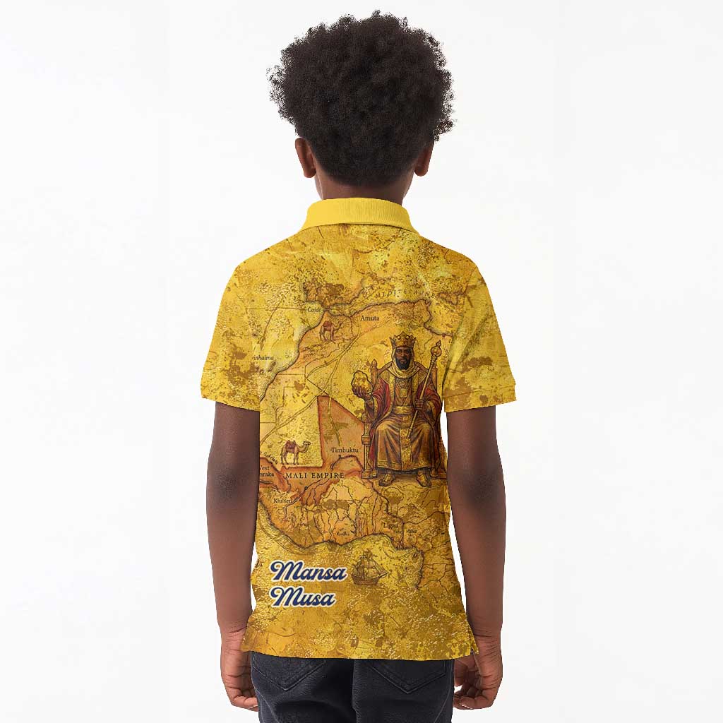 Mansa Musa Kid Polo Shirt Golden Legacy Theme Ancient Map Regal Portrait of Mali Emperor Timbuktu - Wonder Print Shop