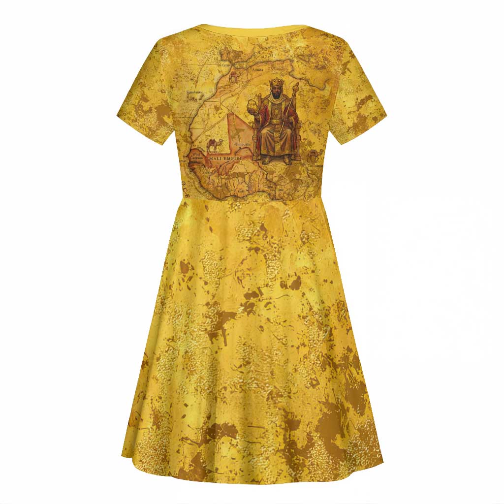 Mansa Musa Kid Short Sleeve Dress Golden Legacy Theme Ancient Map Regal Portrait of Mali Emperor Timbuktu - Wonder Print Shop