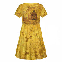 Mansa Musa Kid Short Sleeve Dress Golden Legacy Theme Ancient Map Regal Portrait of Mali Emperor Timbuktu - Wonder Print Shop