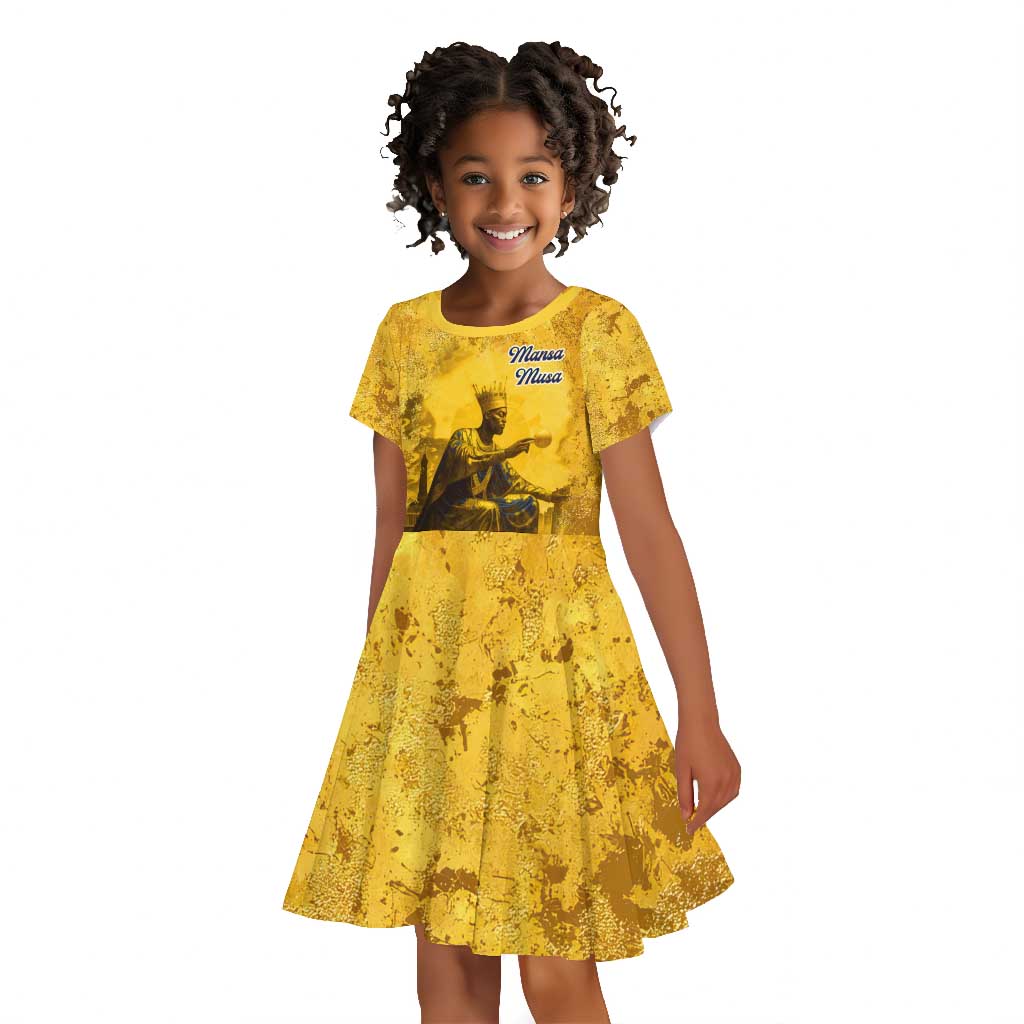 Mansa Musa Kid Short Sleeve Dress Golden Legacy Theme Ancient Map Regal Portrait of Mali Emperor Timbuktu - Wonder Print Shop