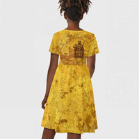 Mansa Musa Kid Short Sleeve Dress Golden Legacy Theme Ancient Map Regal Portrait of Mali Emperor Timbuktu - Wonder Print Shop