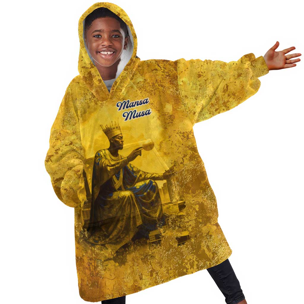 Mansa Musa Kid Wearable Blanket Hoodie Golden Legacy Theme Ancient Map Regal Portrait of Mali Emperor Timbuktu - Wonder Print Shop