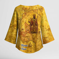 Mansa Musa Kimono Sleeve Blouse Golden Legacy Theme Ancient Map Regal Portrait of Mali Emperor Timbuktu - Wonder Print Shop