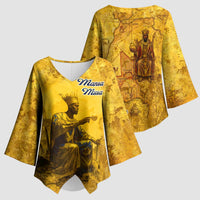 Mansa Musa Kimono Sleeve Blouse Golden Legacy Theme Ancient Map Regal Portrait of Mali Emperor Timbuktu - Wonder Print Shop
