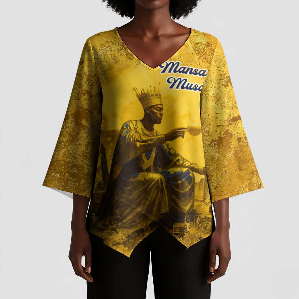 Mansa Musa Kimono Sleeve Blouse Golden Legacy Theme Ancient Map Regal Portrait of Mali Emperor Timbuktu - Wonder Print Shop