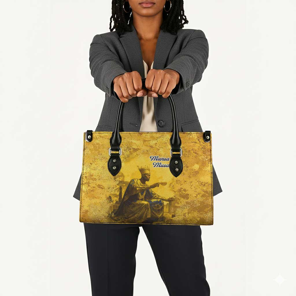 Mansa Musa Leather Bag Golden Legacy Theme Ancient Map Regal Portrait of Mali Emperor Timbuktu - Wonder Print Shop