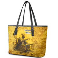 Mansa Musa Leather Tote Bag Golden Legacy Theme Ancient Map Regal Portrait of Mali Emperor Timbuktu - Wonder Print Shop