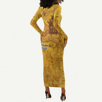 Mansa Musa Long Sleeve Bodycon Dress Golden Legacy Theme Ancient Map Regal Portrait of Mali Emperor Timbuktu - Wonder Print Shop