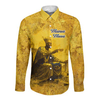 Mansa Musa Long Sleeve Button Shirt Golden Legacy Theme Ancient Map Regal Portrait of Mali Emperor Timbuktu - Wonder Print Shop