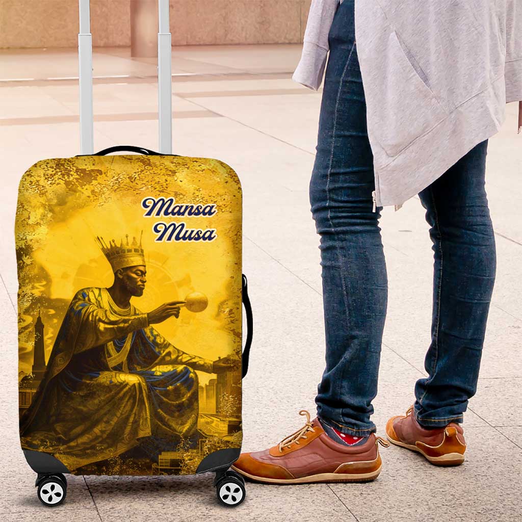 Mansa Musa Luggage Cover Golden Legacy Theme Ancient Map Regal Portrait of Mali Emperor Timbuktu - Wonder Print Shop