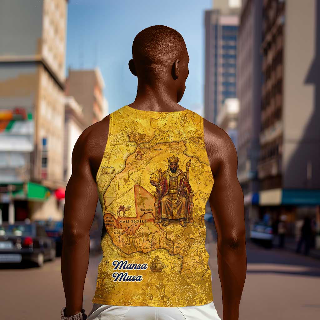Mansa Musa Men Tank Top Golden Legacy Theme Ancient Map Regal Portrait of Mali Emperor Timbuktu - Wonder Print Shop