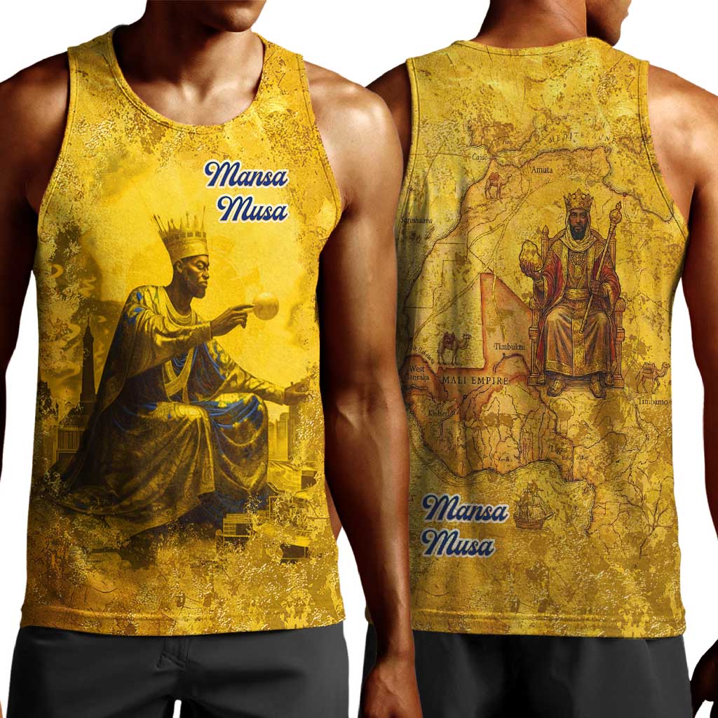 Mansa Musa Men Tank Top Golden Legacy Theme Ancient Map Regal Portrait of Mali Emperor Timbuktu - Wonder Print Shop