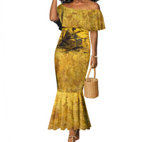 Mansa Musa Mermaid Dress Golden Legacy Theme Ancient Map Regal Portrait of Mali Emperor Timbuktu - Wonder Print Shop