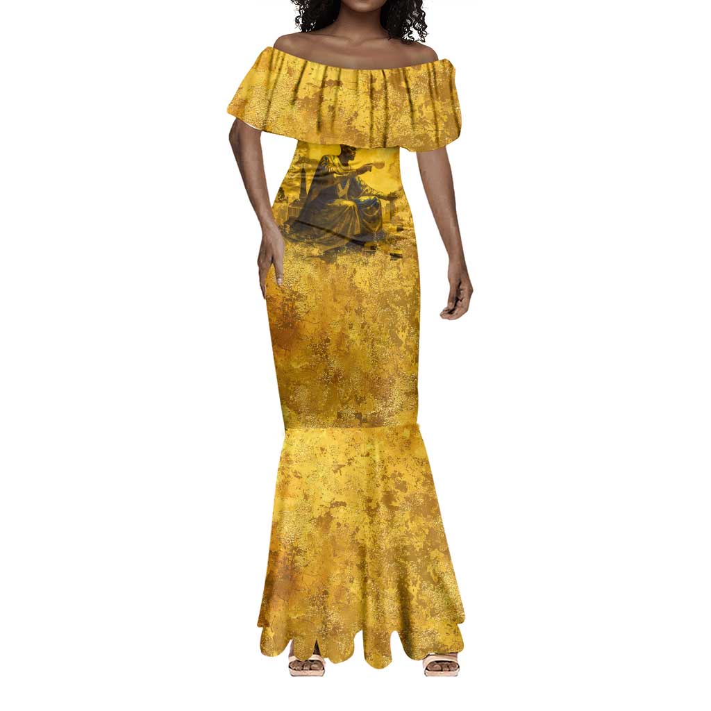 Mansa Musa Mermaid Dress Golden Legacy Theme Ancient Map Regal Portrait of Mali Emperor Timbuktu - Wonder Print Shop