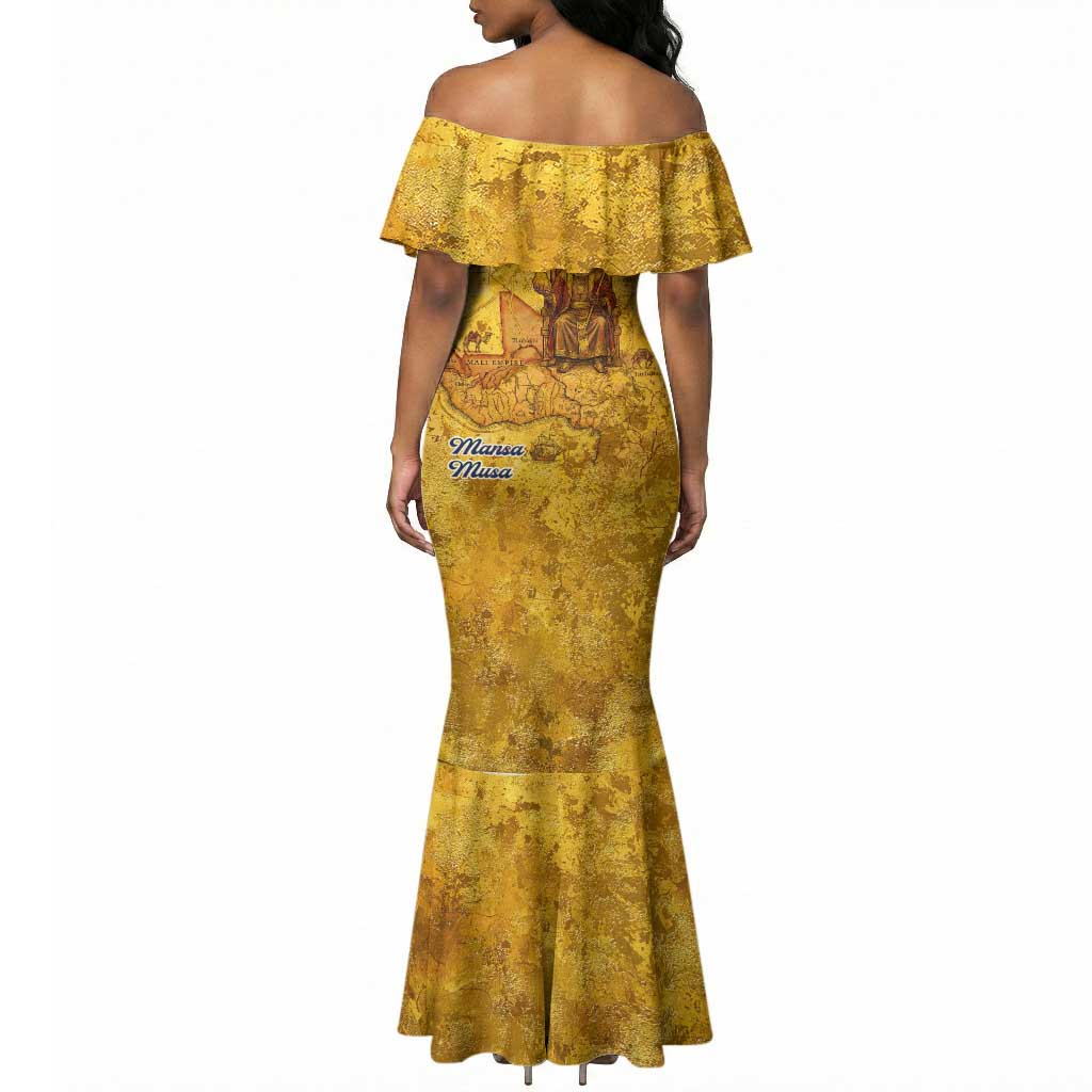 Mansa Musa Mermaid Dress Golden Legacy Theme Ancient Map Regal Portrait of Mali Emperor Timbuktu - Wonder Print Shop