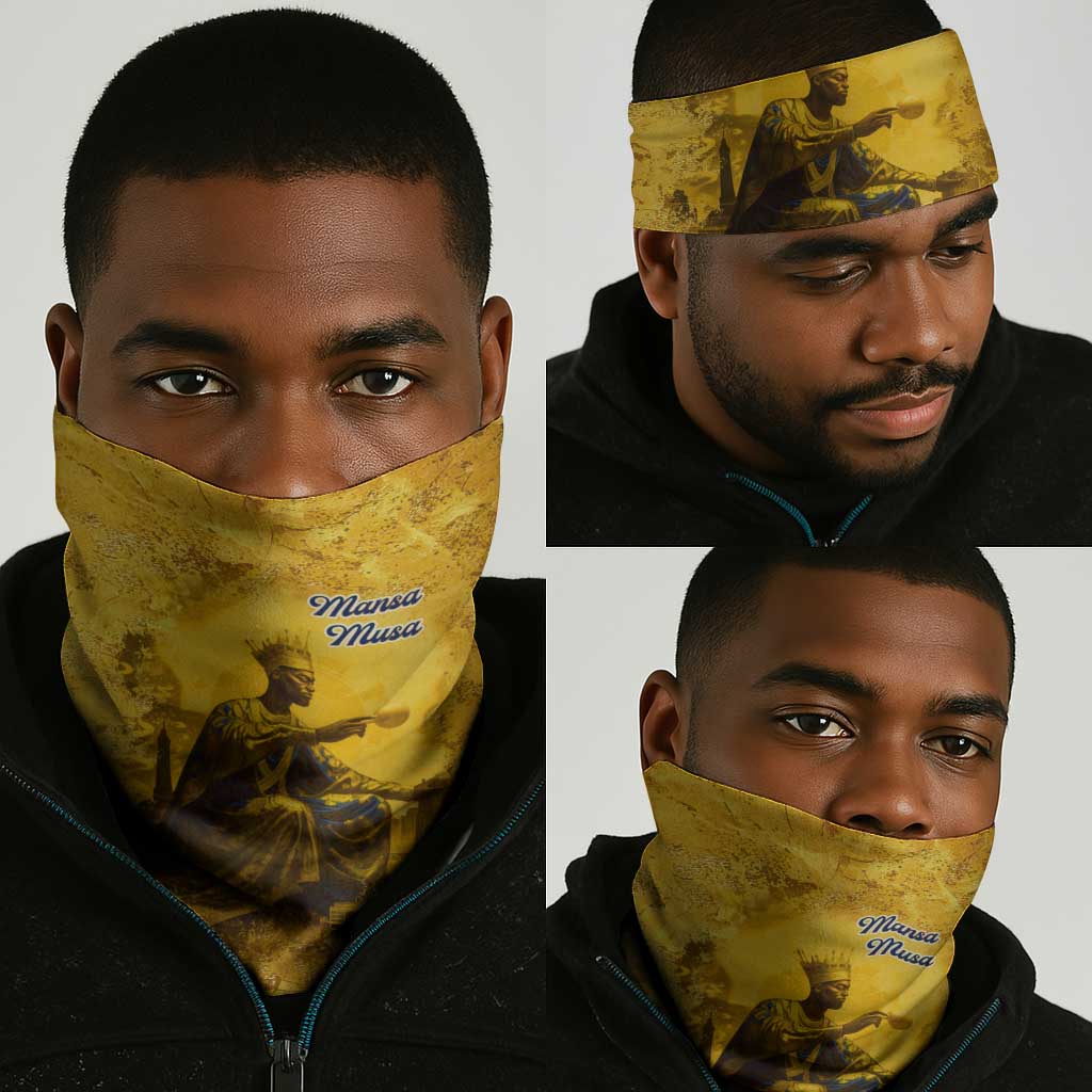 Mansa Musa Neck Gaiter Golden Legacy Theme Ancient Map Regal Portrait of Mali Emperor Timbuktu - Wonder Print Shop