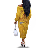 Mansa Musa Off The Shoulder Long Sleeve Dress Golden Legacy Theme Ancient Map Regal Portrait of Mali Emperor Timbuktu - Wonder Print Shop