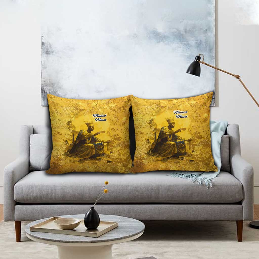 Mansa Musa Pillow Cover Golden Legacy Theme Ancient Map Regal Portrait of Mali Emperor Timbuktu - Wonder Print Shop