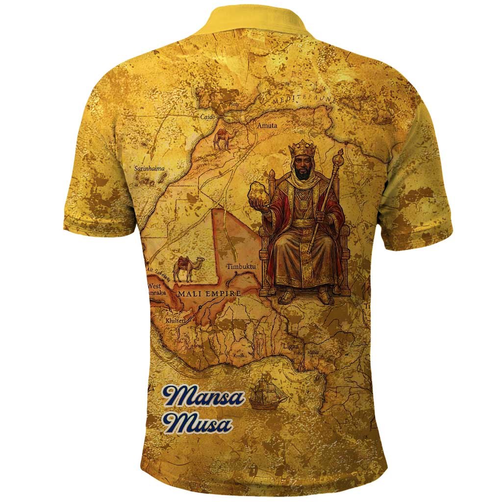 Mansa Musa Polo Shirt Golden Legacy Theme Ancient Map Regal Portrait of Mali Emperor Timbuktu - Wonder Print Shop