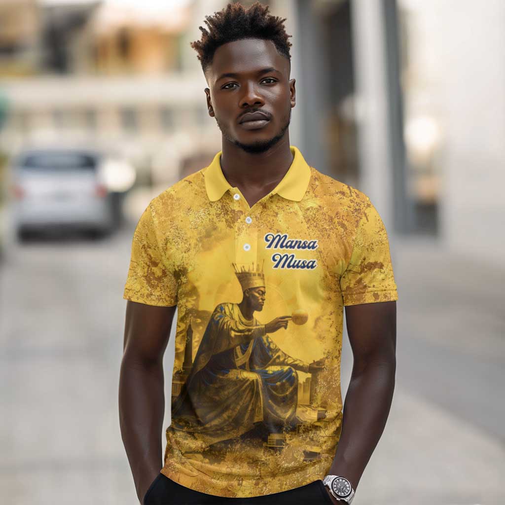 Mansa Musa Polo Shirt Golden Legacy Theme Ancient Map Regal Portrait of Mali Emperor Timbuktu - Wonder Print Shop