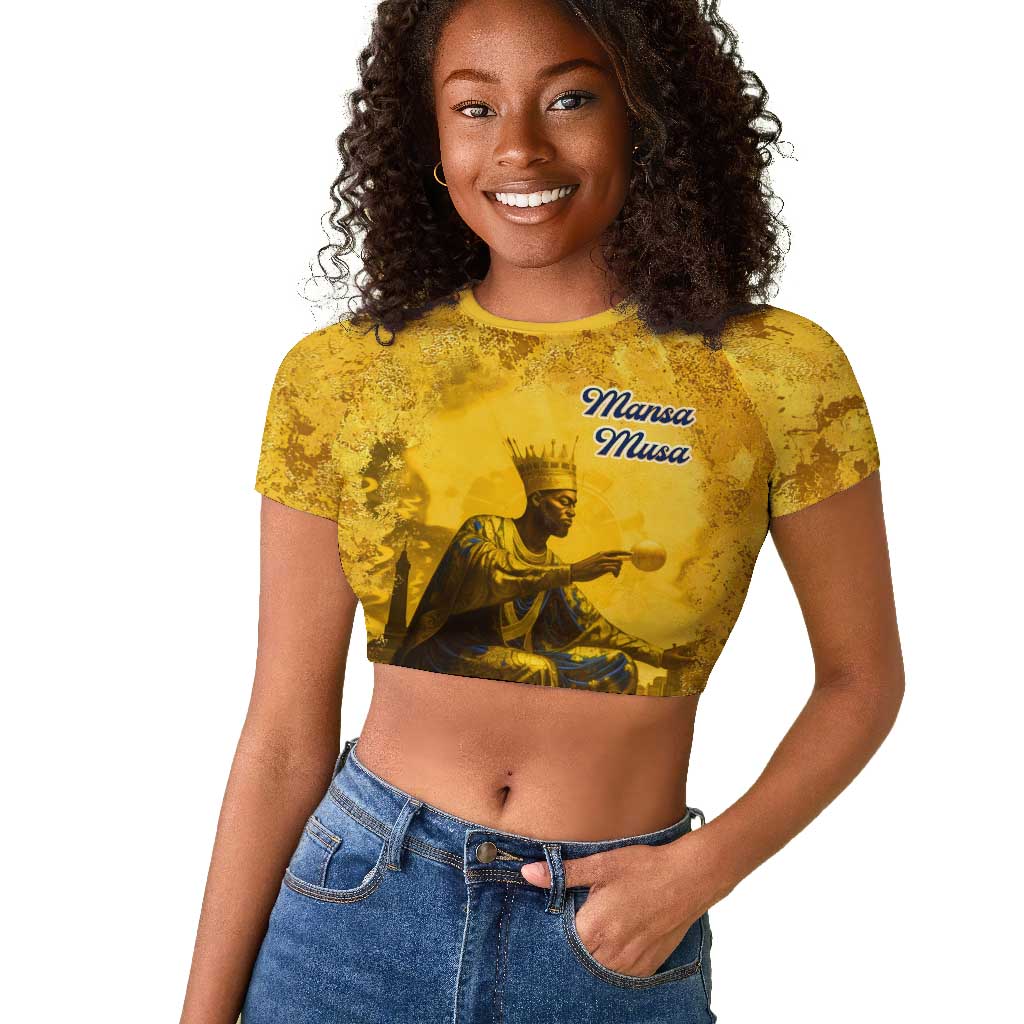 Mansa Musa Raglan Cropped T shirt Golden Legacy Theme Ancient Map Regal Portrait of Mali Emperor Timbuktu - Wonder Print Shop