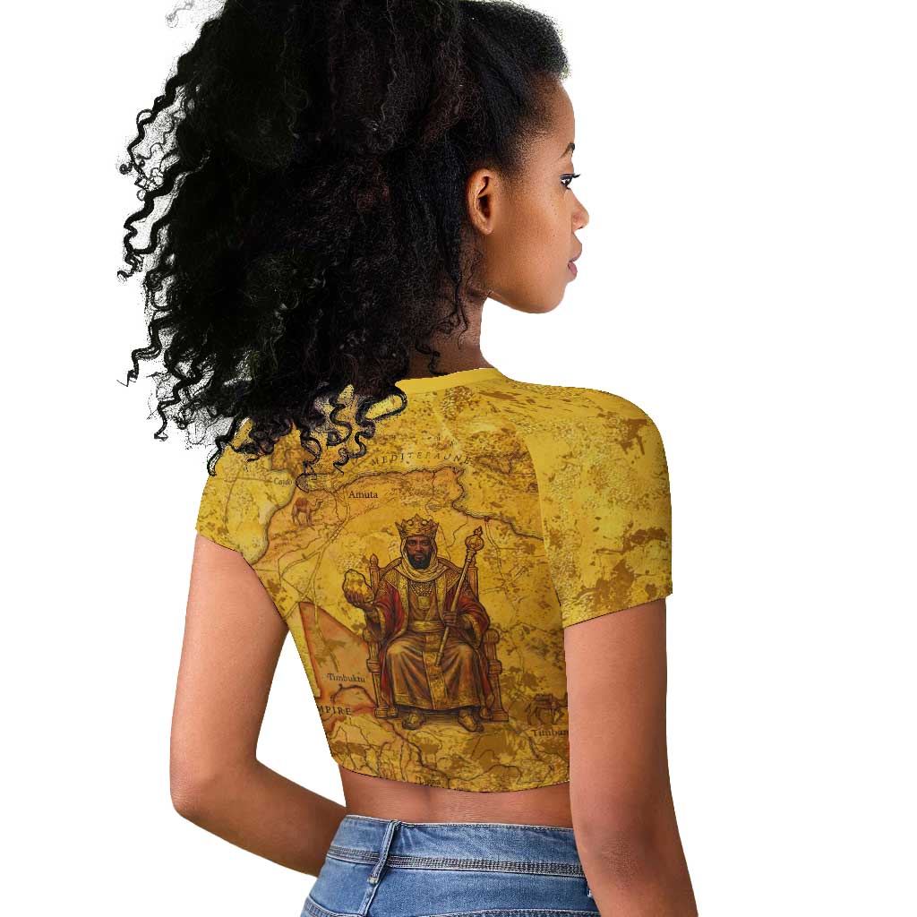 Mansa Musa Raglan Cropped T shirt Golden Legacy Theme Ancient Map Regal Portrait of Mali Emperor Timbuktu - Wonder Print Shop