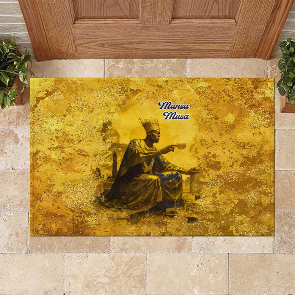 Mansa Musa Rubber Doormat Golden Legacy Theme Ancient Map Regal Portrait of Mali Emperor Timbuktu - Wonder Print Shop