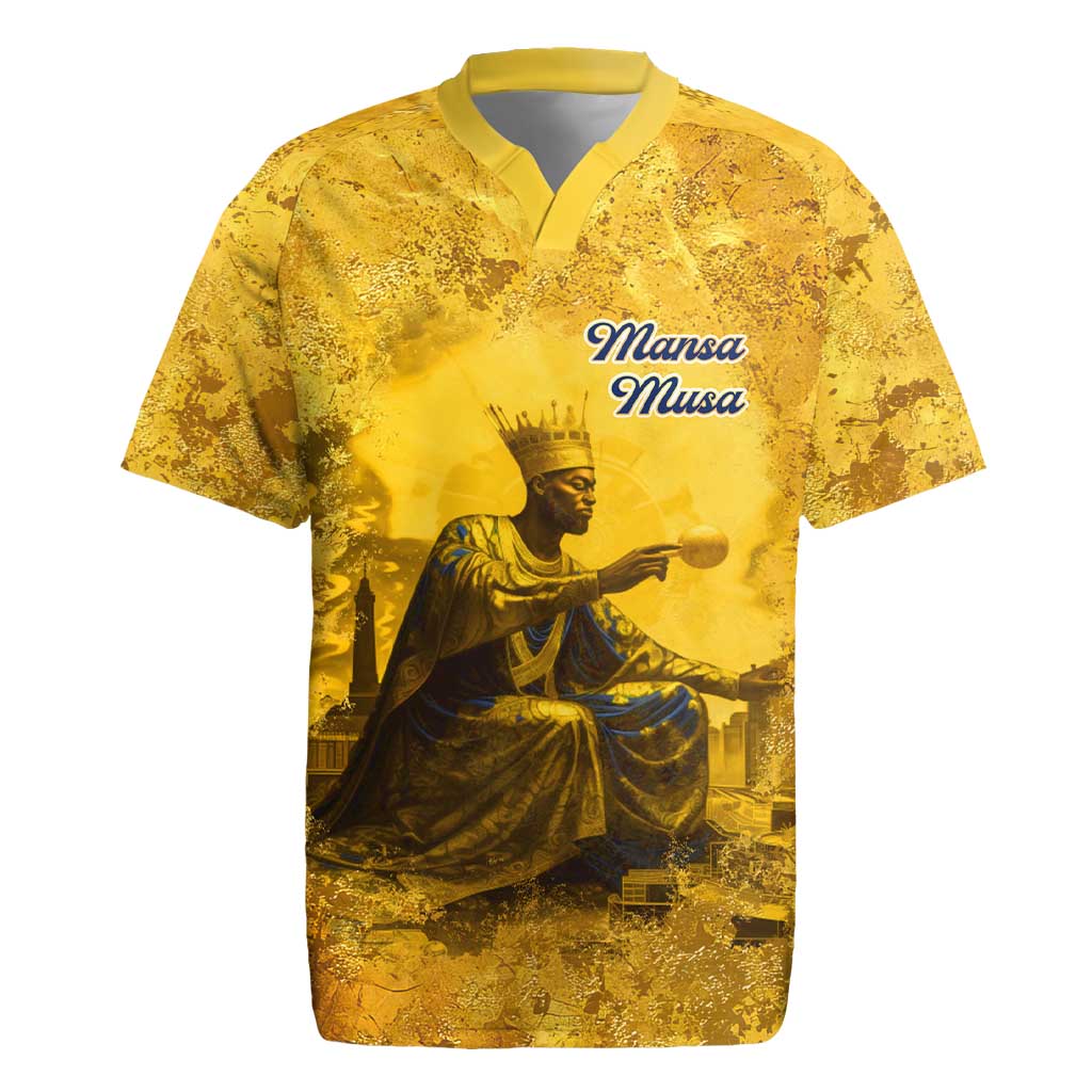 Mansa Musa Rugby Jersey Golden Legacy Theme Ancient Map Regal Portrait of Mali Emperor Timbuktu - Wonder Print Shop
