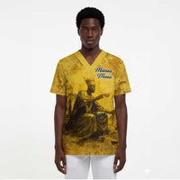 Mansa Musa Scrub Top Golden Legacy Theme Ancient Map Regal Portrait of Mali Emperor Timbuktu - Wonder Print Shop
