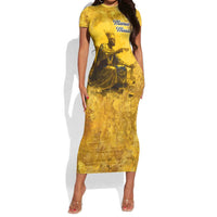 Mansa Musa Short Sleeve Bodycon Dress Golden Legacy Theme Ancient Map Regal Portrait of Mali Emperor Timbuktu - Wonder Print Shop