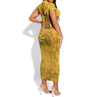 Mansa Musa Short Sleeve Bodycon Dress Golden Legacy Theme Ancient Map Regal Portrait of Mali Emperor Timbuktu - Wonder Print Shop