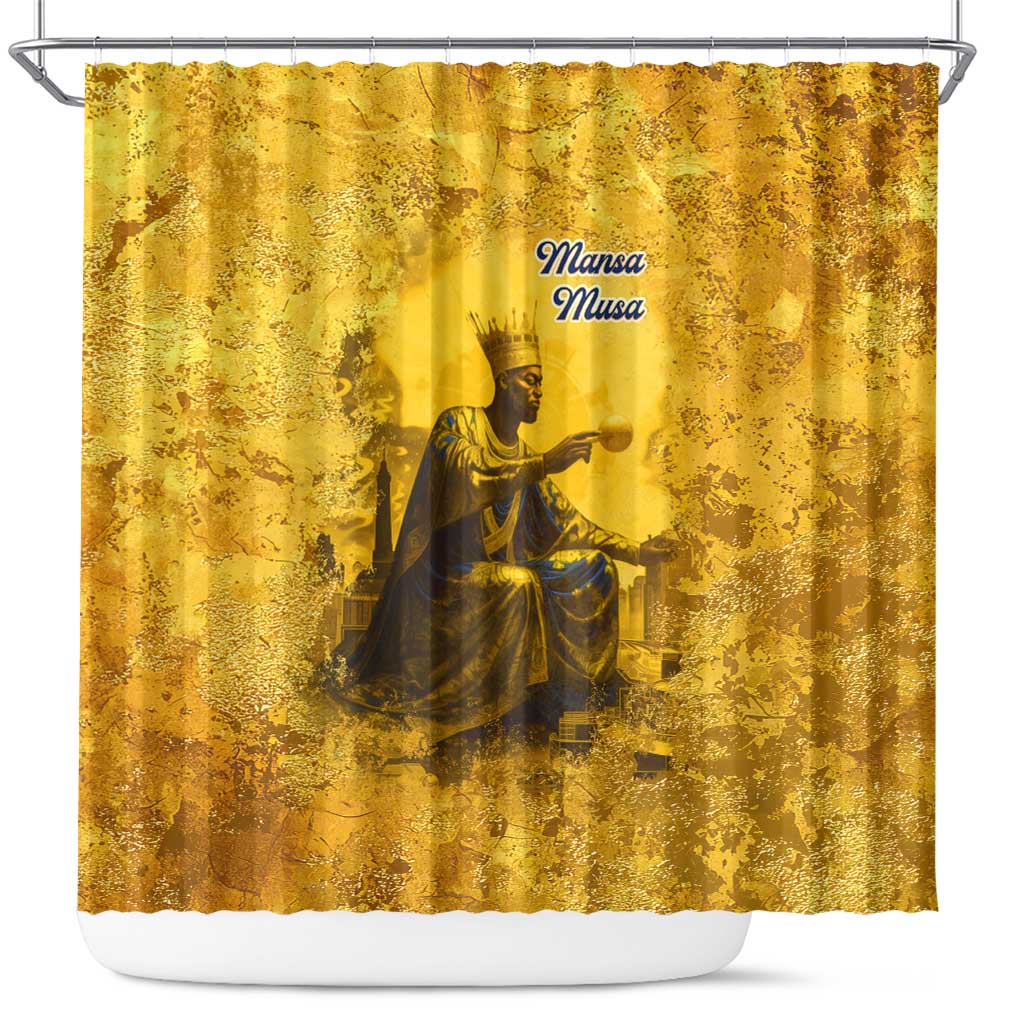 Mansa Musa Shower Curtain Golden Legacy Theme Ancient Map Regal Portrait of Mali Emperor Timbuktu - Wonder Print Shop