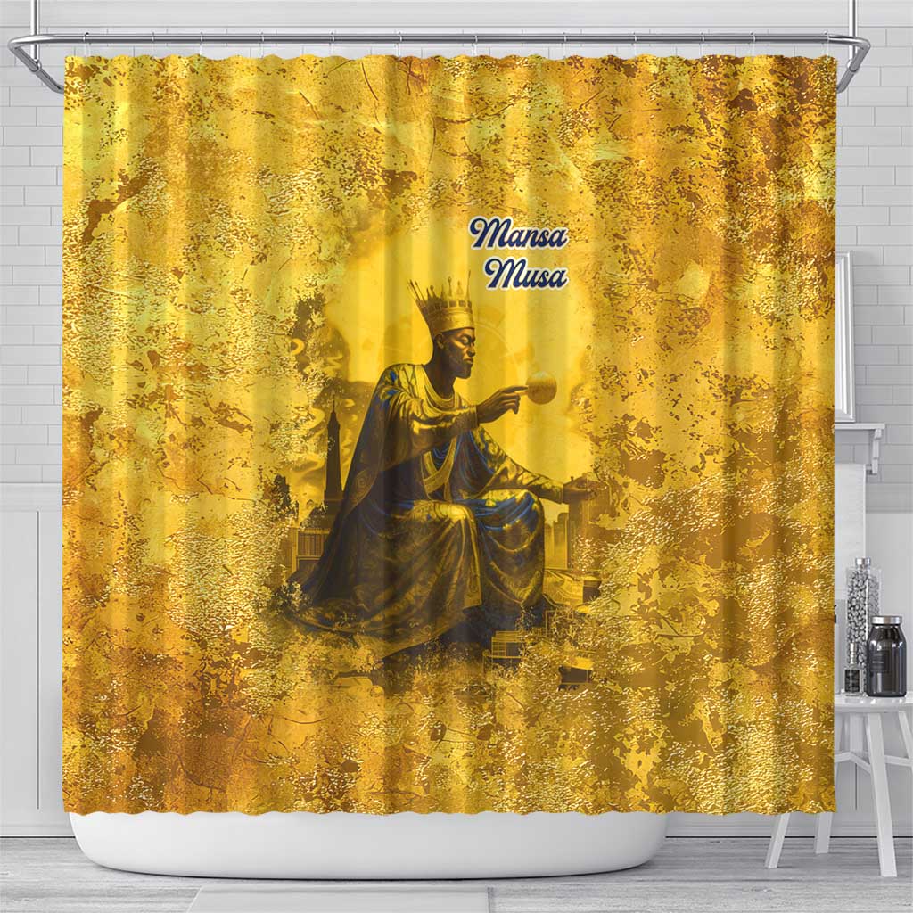 Mansa Musa Shower Curtain Golden Legacy Theme Ancient Map Regal Portrait of Mali Emperor Timbuktu - Wonder Print Shop